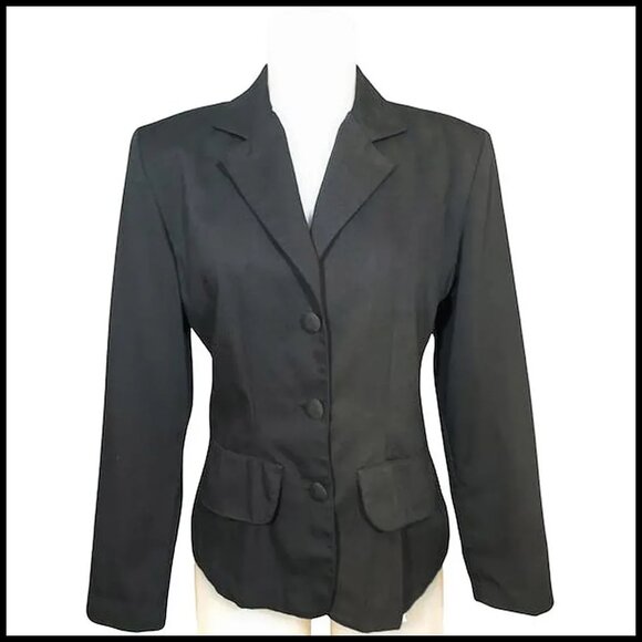 Black Tapered Blazer Jacket Minimalist Corporate Femme Fatale - Picture 5 of 16